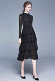 Black Long Sleeve Tiered Midi Dress