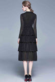 Black Long Sleeve Tiered Midi Dress