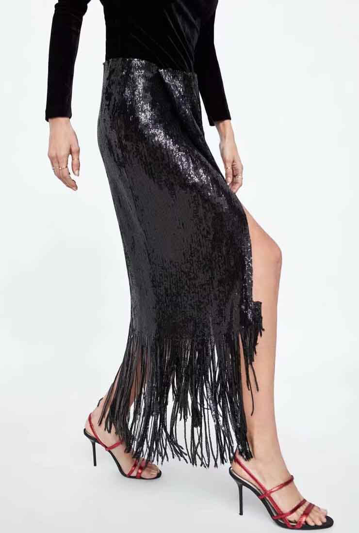 Sequin tassel top midi skirt