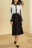 Black Sequined High Waist Midi Skirt