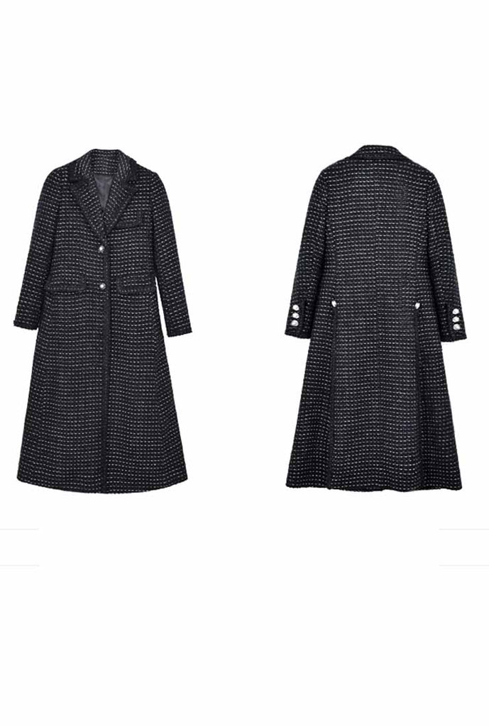 Black Tweed Vintage Long Trench Coat