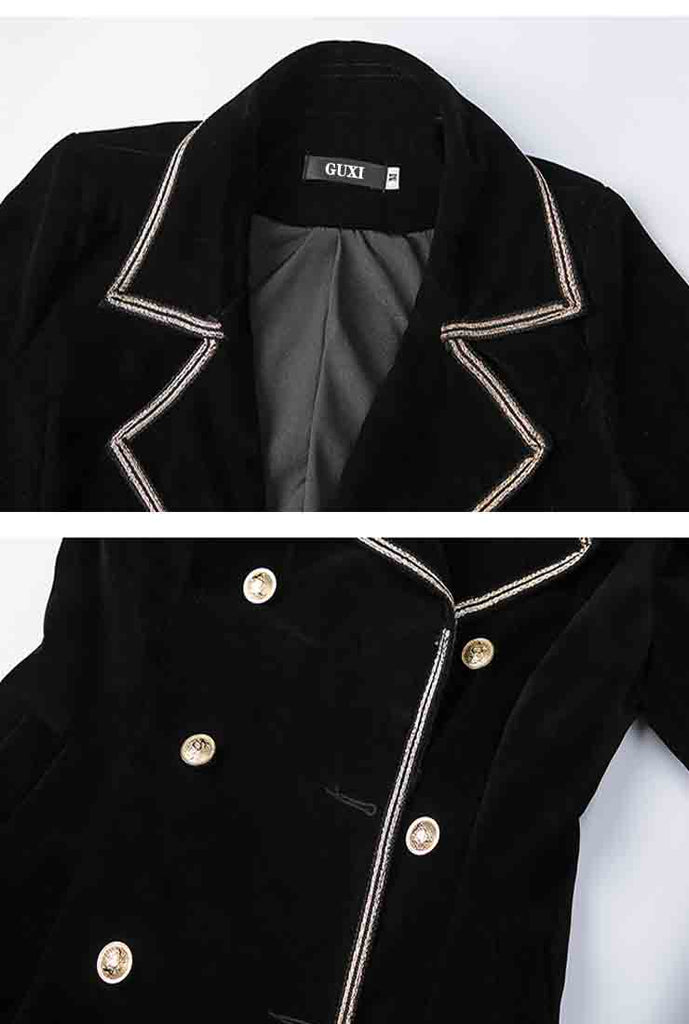Black Velvet Double-breasted Trench Coat