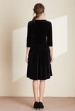 Black Velvet V-neck High Waist Midi Dress