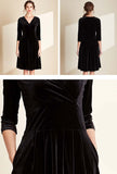 Black Velvet V-neck High Waist Midi Dress