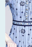 Blue Long Sleeve Lace Midi A-Line Dress