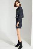 Dark Blue Tweed Jacket + Skirt Two-Piece Set