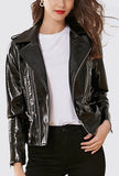 Bright Black PU Leather Biker Jacket