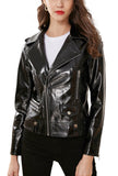 Bright Black PU Leather Biker Jacket