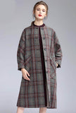 British Style A-line Removable Scarf Plaid Long Coat
