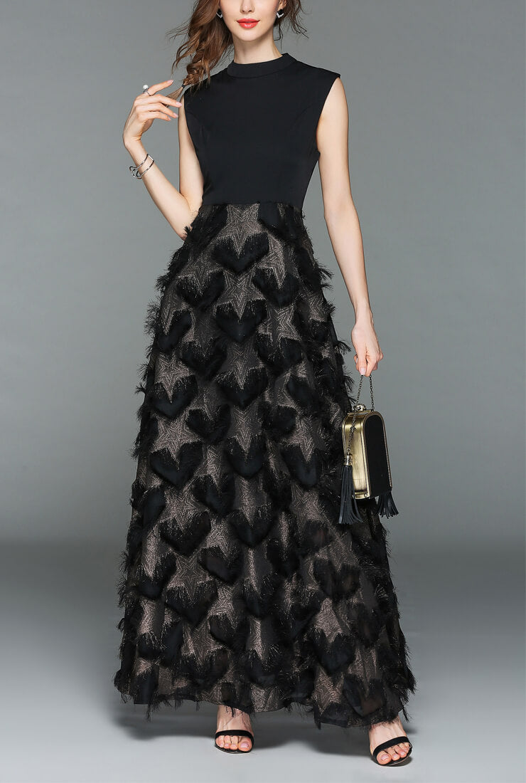 Black Plus Size Fringe Formal Maxi Dress