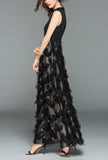 Bronzing Fringed Feather Star Formal Maxi Dress