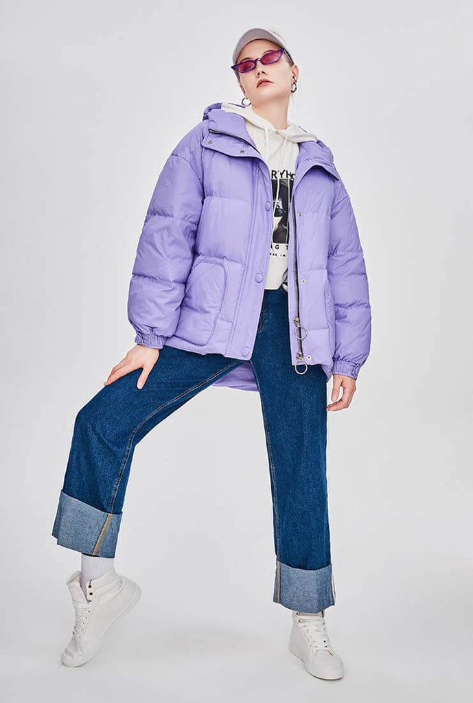 Candy Color Warm Loose Hooded Down Jacket