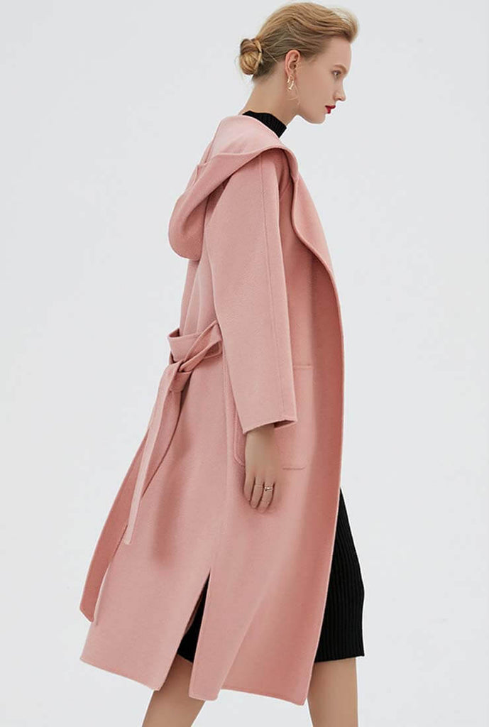 Cashmere Double-faced  Hooded Wool Wrap Coat