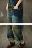 Casual Floral Distressed Wide-Leg Denim Overalls