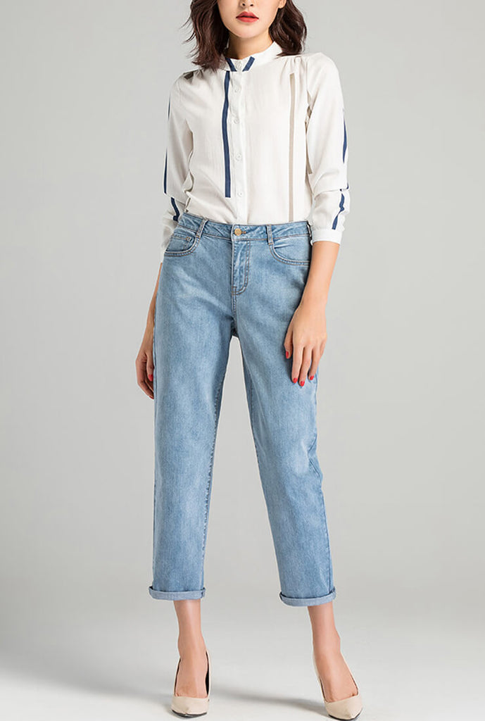 Casual Slim Cropped Straight Jeans