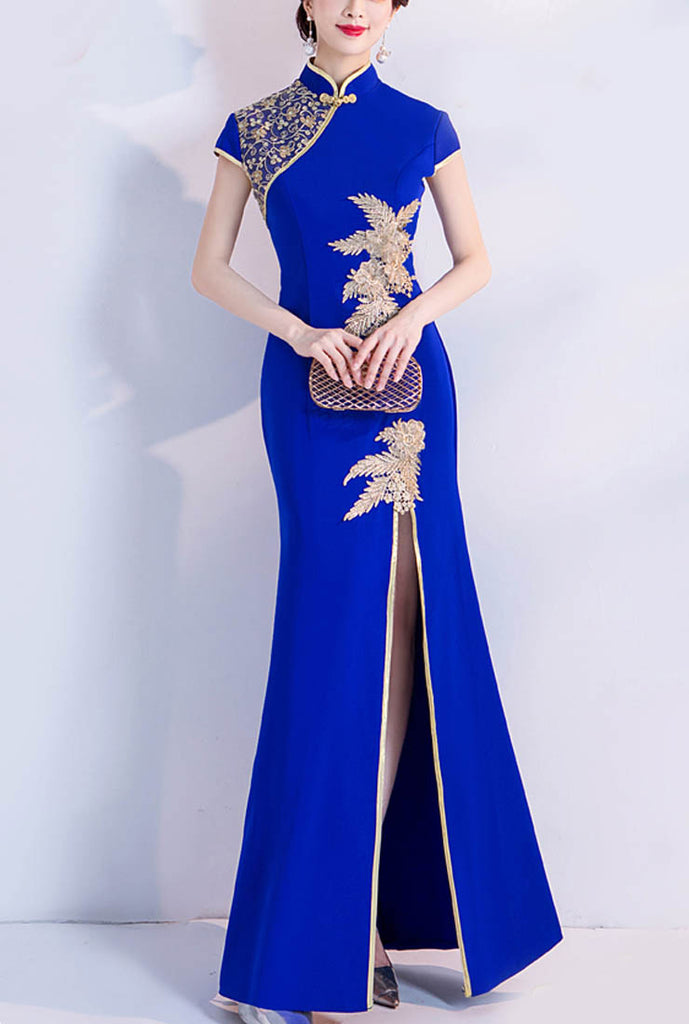 Cheongsam Style Embroidered Maxi Prom Formal Dress