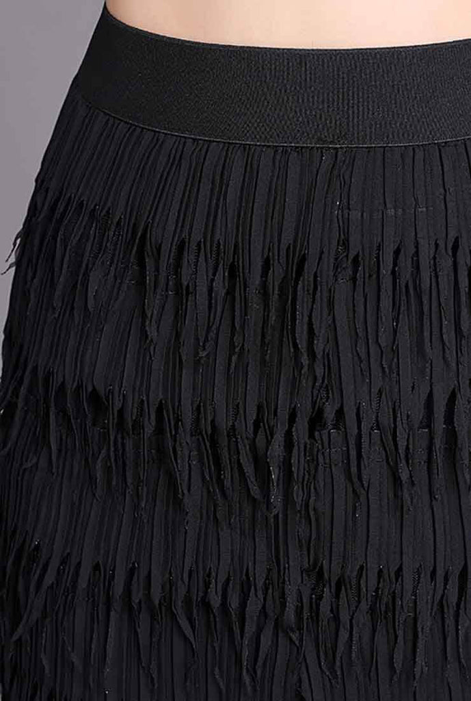 Chiffon Pleated Fringed Skirt