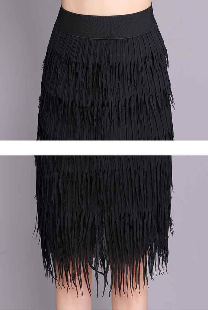Chiffon Pleated Fringed Skirt