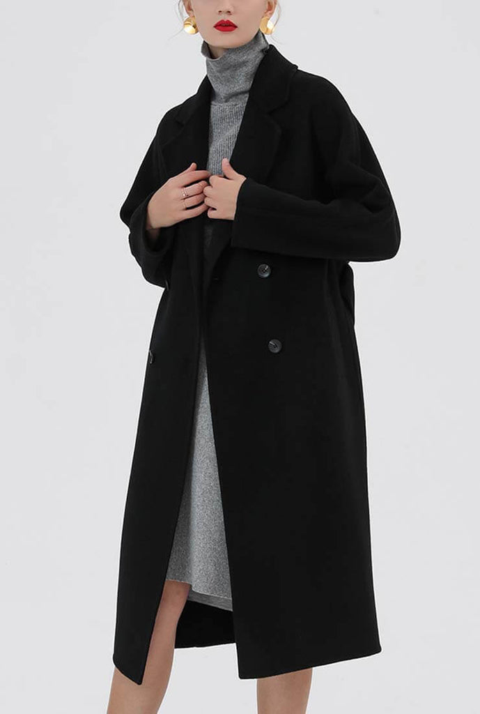 Classic Belted Double-faced Wool Long Coat