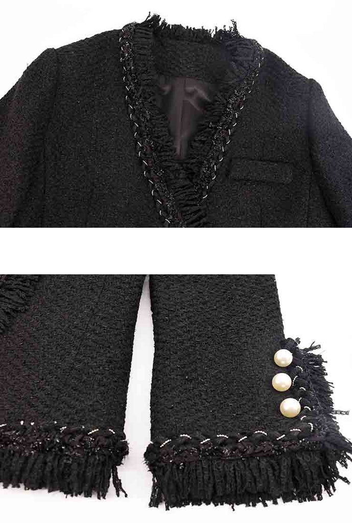 Classic Black fringed Trim Tweed Jacket