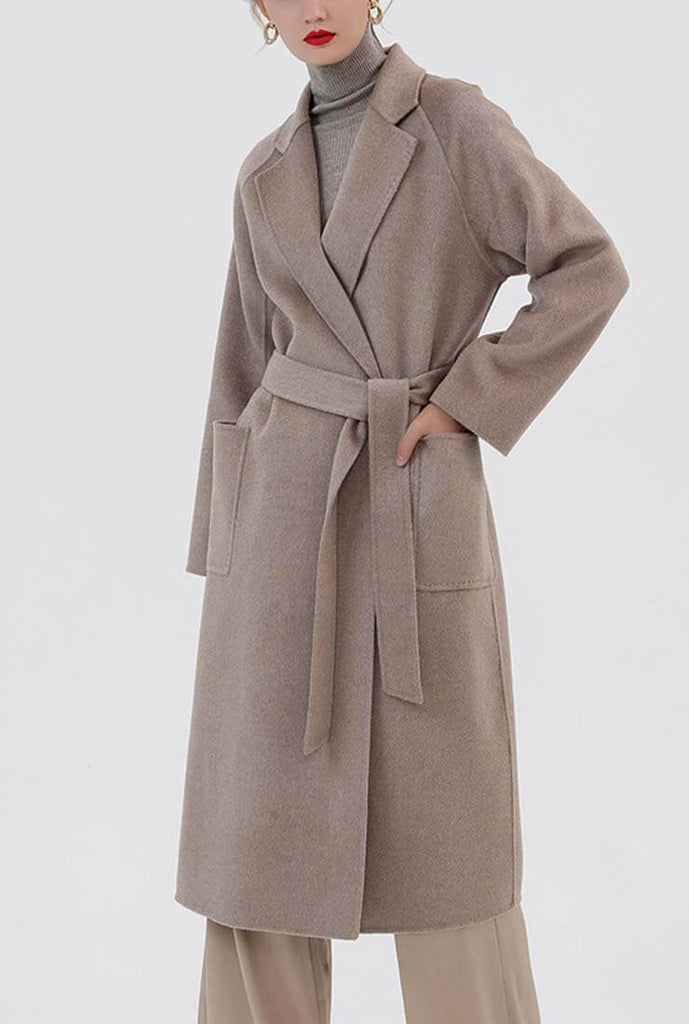 Classic Cashmere & Wool Belted Long Wrap Coat