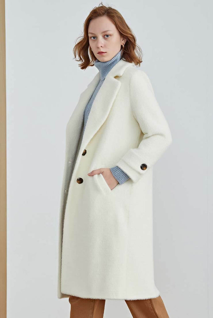 Classic White Faux Fur Lapel Long Coat