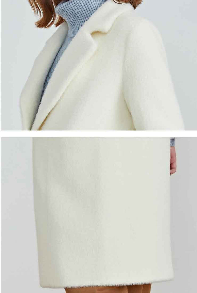Classic White Faux Fur Lapel Long Coat