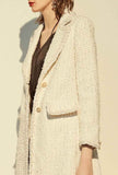 Classic White Tweed Long Trench Coat