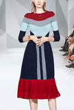 Colorblocked Knit Top Pullover + Midi Pleated Skirt Suits