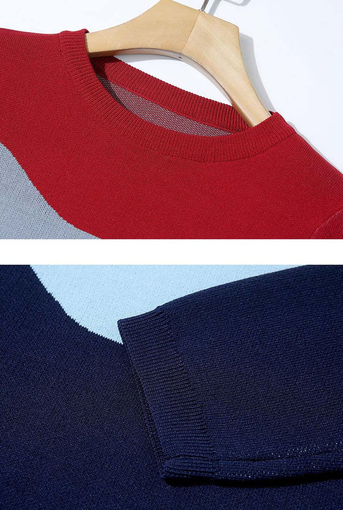 Colorblocked Knit Top Pullover + Midi Pleated Skirt Suits