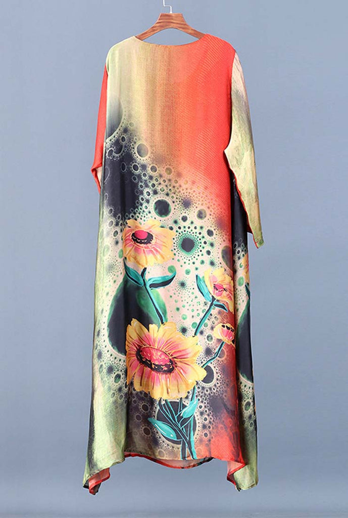 Silk Floral Print A-line Shift Maxi Dress