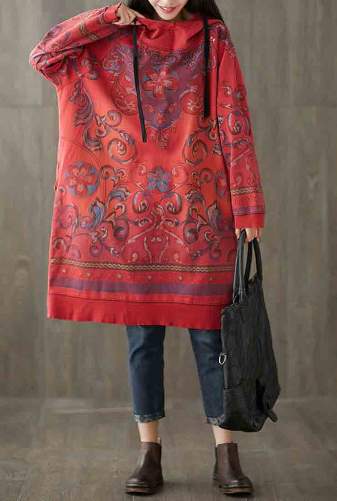 Cotton Floral Hoodies Sweatshirts Dress
