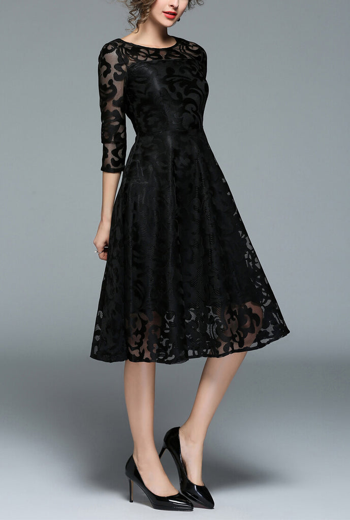 Cropped Sleeve Slim Lace Formal Dress