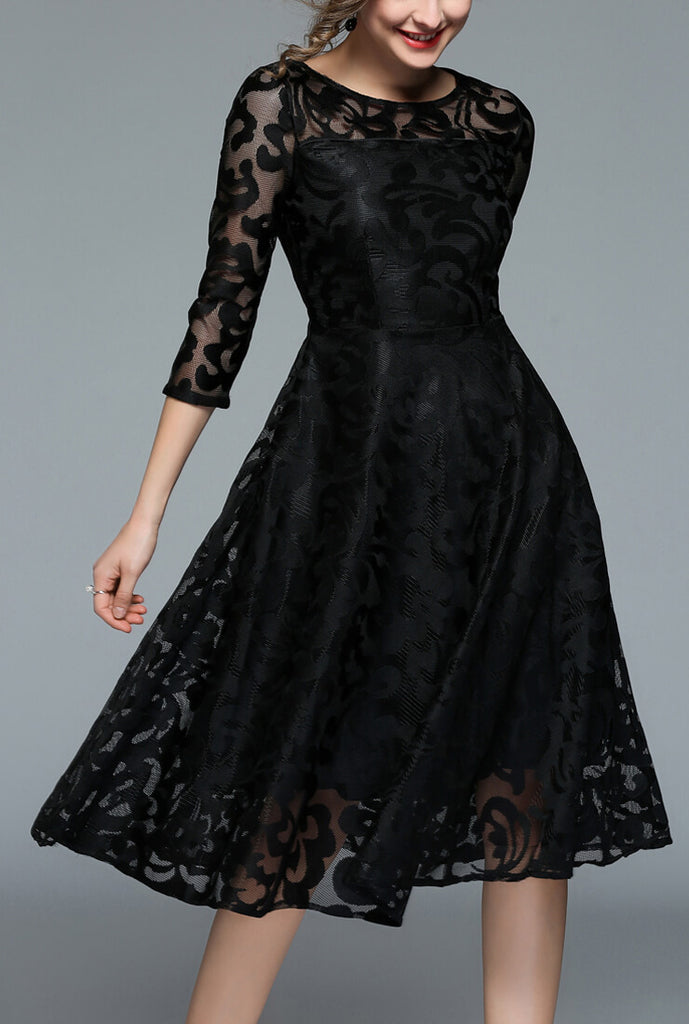 Cropped Sleeve Slim Lace Formal Dress