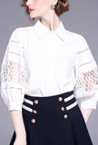 Cropped Sleeves Hollow Mesh White Shirt