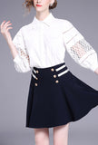 Cropped Sleeves Hollow Mesh White Shirt