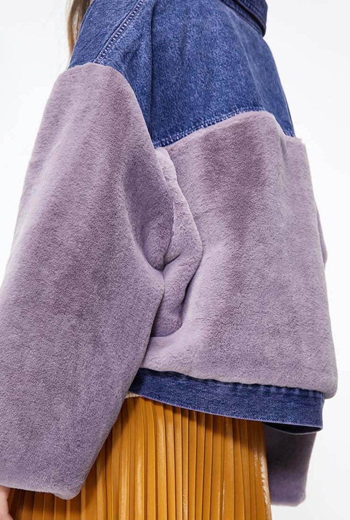 Denim Stitching Fleece Teddy Jacket