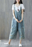 Distressed Loose-Fit Denim Cropped-Leg Overalls
