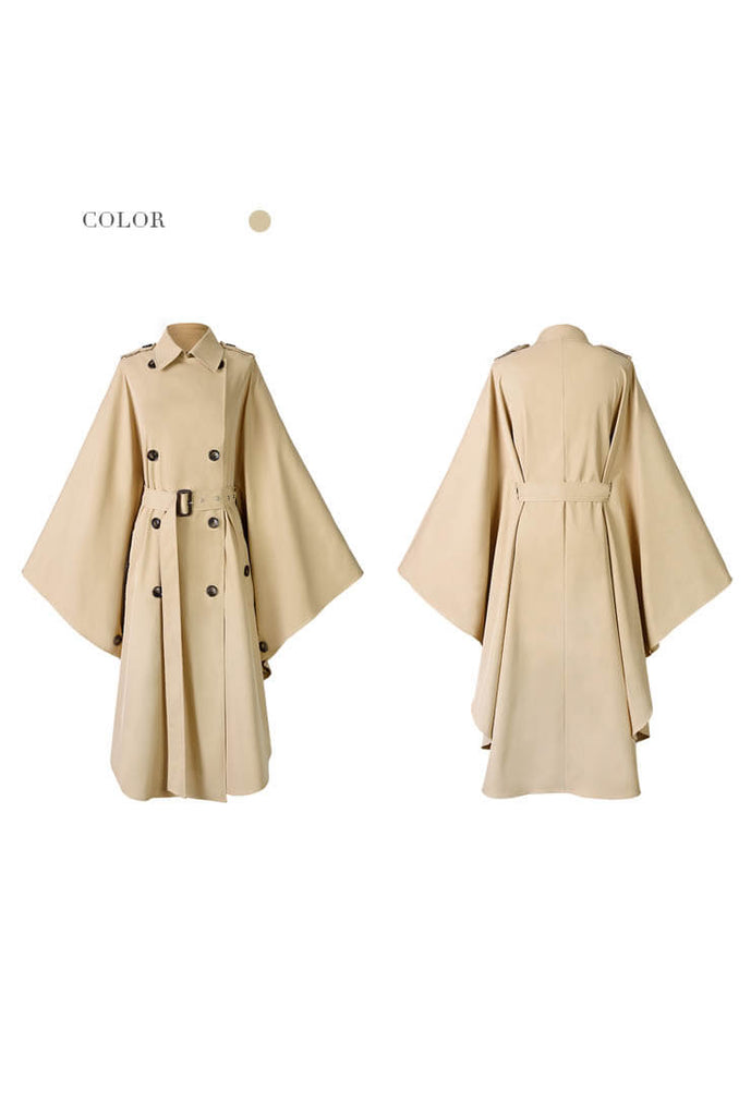 Double-breasted Cloak Khaki Loose Trench Coat