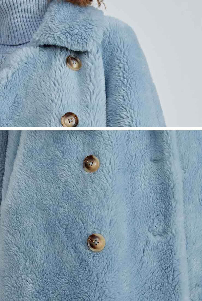 Double-breasted Faux Fur Wool Blend Teddy Coat