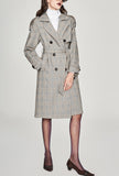 Double-breasted Long Plaid Trench Coat