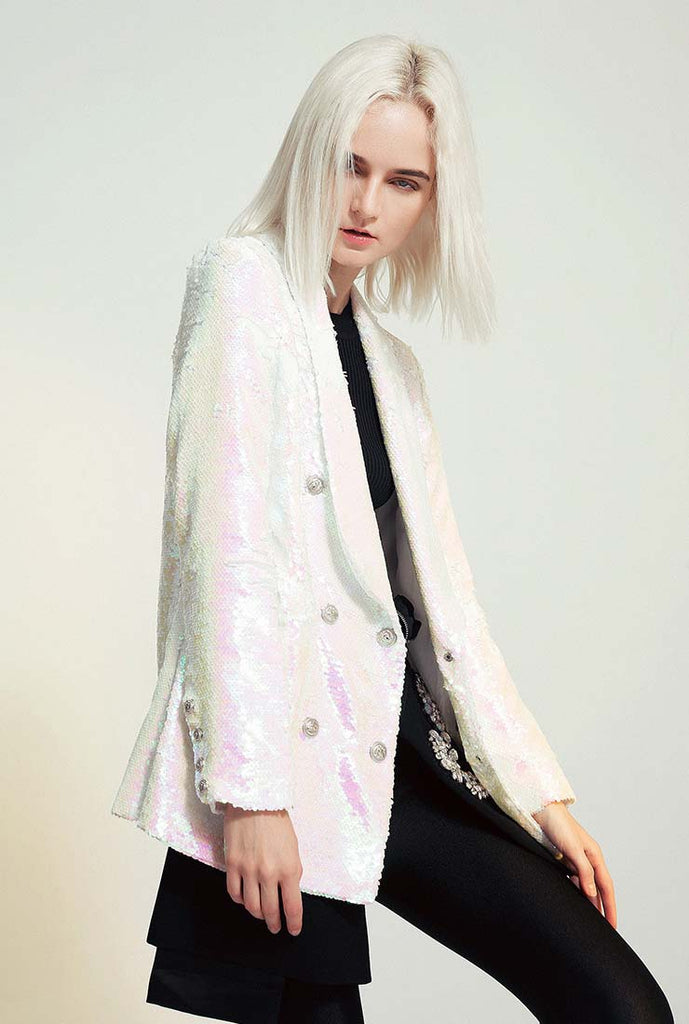 Double-breasted Pink Bling Sequined Blazer