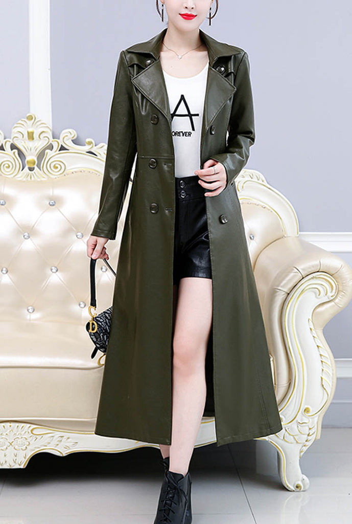 Double-breasted Slim Leather Trench Coat