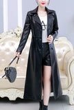 Double-breasted Slim Leather Trench Coat