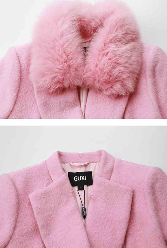 Double Dreasted Wool Coat With Fox Fur Collar