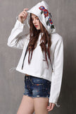 Drawstring Loose Shape Floral Embroidered Hoodie