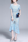 Elegant Blue Lace Fishtail Bodycon Dress