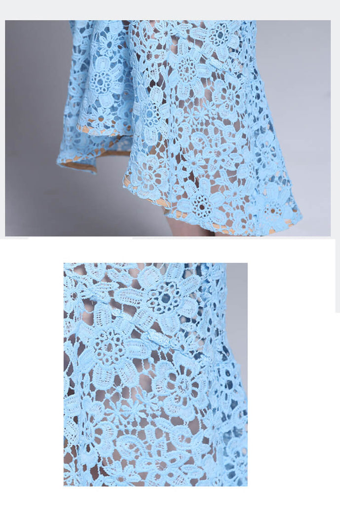 Elegant Blue Lace Fishtail Bodycon Dress