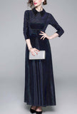 Elegant Lapel Velvet Long Sleeve Maxi Dress
