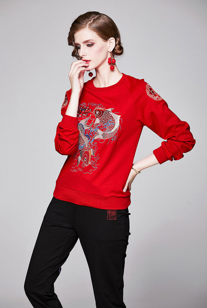 Embroidered Long Sleeve T-Shirt & Slim-Fit Joggers Suits